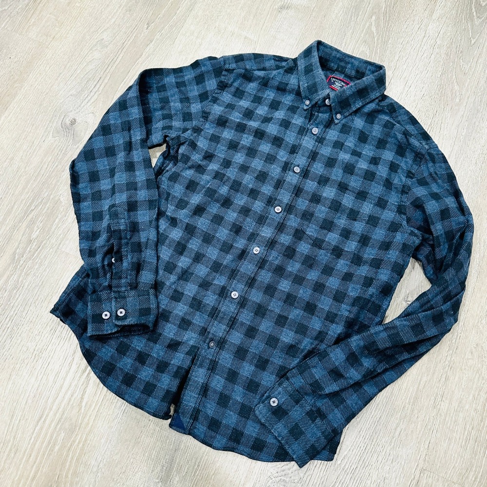 UNTUCKit‎ Shirt Mens Medium Slim Fit Blue Buffalo Check Flannel Cotton Shirt
